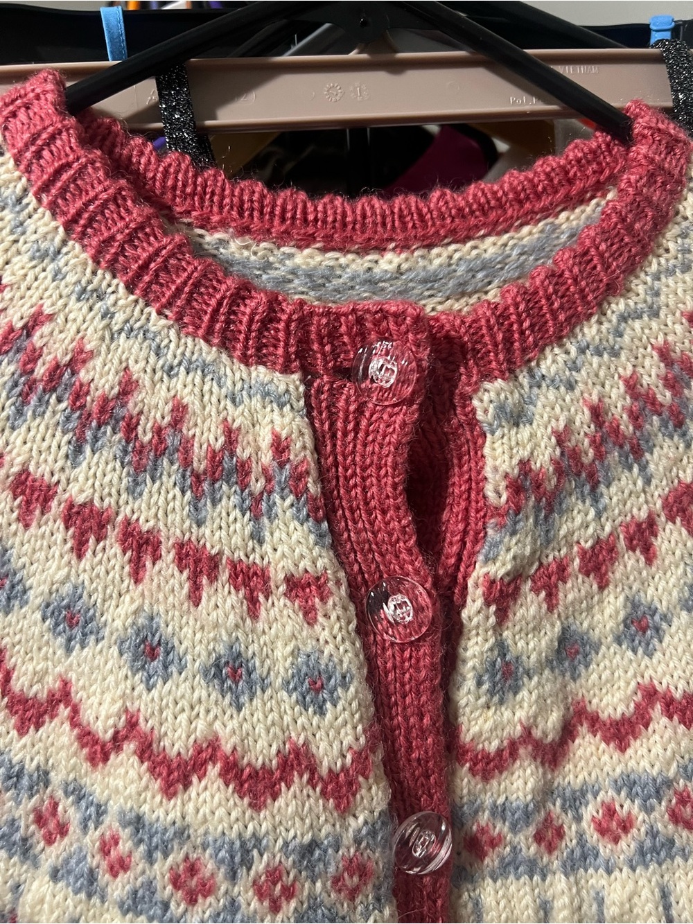 Women’s Pink Fair Isle Button-Front Cardigan Sweater - Picture 15 of 16